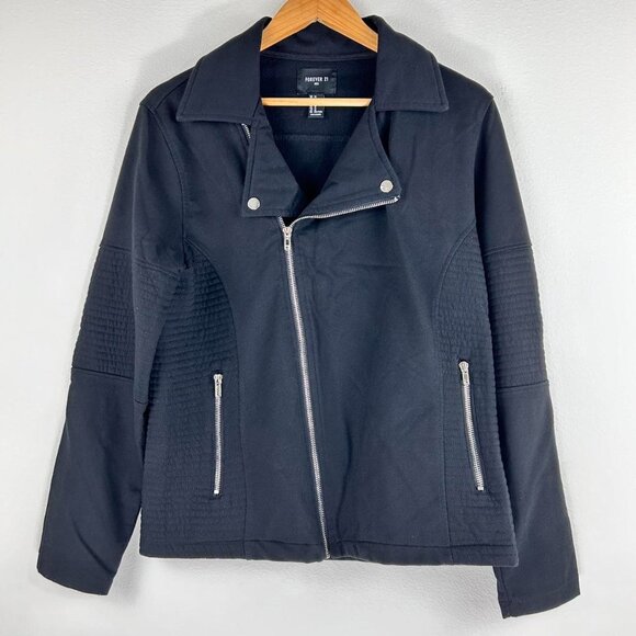Forever 21 Men’s Softshell Black Moto Style Jacket Size M - Picture 1 of 10
